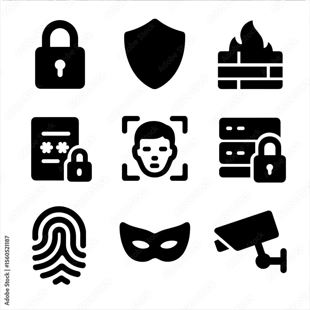 AI Security Icons. Solid, filled icon set of AI security and privacy ...