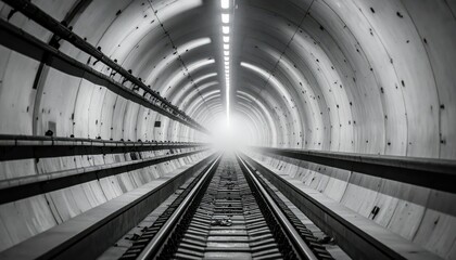 Poster - Misty Metro Tunnel with Low Angle View and Diffuse Grey Light