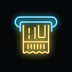 Poster - Neon sign illuminating a point of sale terminal printing a receipt on a dark background