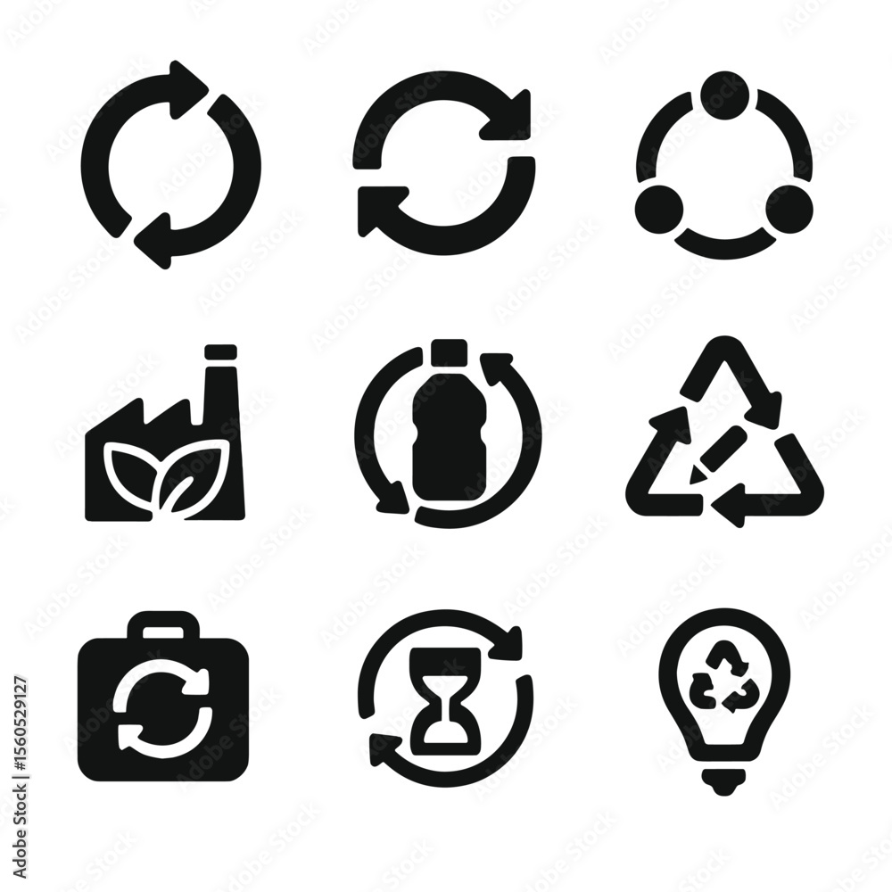 Circular Economy Icons. Solid, filled icon set of circular economy for ...