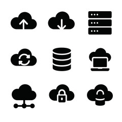 Poster - Cloud Computing Icons. Solid, filled icon set of cloud computing and storage: cloud upload, cloud download, server rack, data