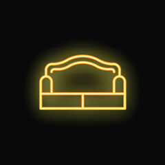 Poster - Yellow neon sign depicting a classic sofa glowing on a black background