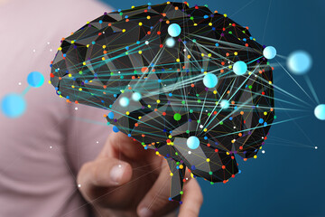 Poster - Abstract digital brain visualization.  AI, neural networks, and cognitive science concepts.