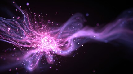 Poster - Abstract pink and purple light trails flow across a dark background creating a magical, glowing effect, perfect for digital art or creative designs