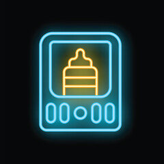Poster - Neon baby monitor icon glowing on a dark background, perfect for websites, apps, presentations, and more