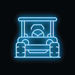 Aufkleber - Glowing neon line golf car icon isolated on a black background vector illustration