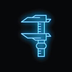 Poster - Blue glowing neon line vernier caliper icon isolated on black background