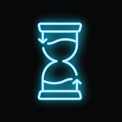 Poster - Neon blue hourglass with arrows indicating cyclical nature of time