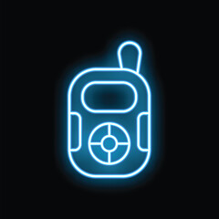 Poster - Blue neon icon of a baby monitor glowing on a black background, perfect for concepts such as childcare, technology, and safety