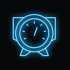 Poster - Neon clock glowing blue, symbolizing time, schedule, and urgency, on a black background