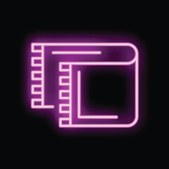 Poster - Neon pink glowing icon of an open notebook, on a black background