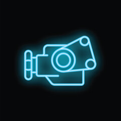 Poster - Blue neon icon of a car engine, shining brightly against a dark backdrop