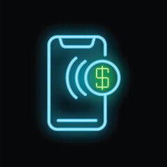 Poster - Neon sign representing a smartphone making a contactless payment with a dollar symbol