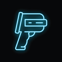 Poster - Neon sign of a contactless digital infrared thermometer showing temperature on a black background