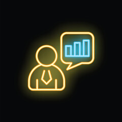 Poster - Neon style icon depicting a businessman analyzing a growing chart, perfect for topics like business and growth
