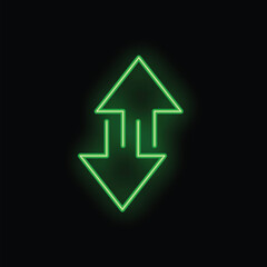 Aufkleber - Green neon sign showing an up and down arrow, glowing on a black background