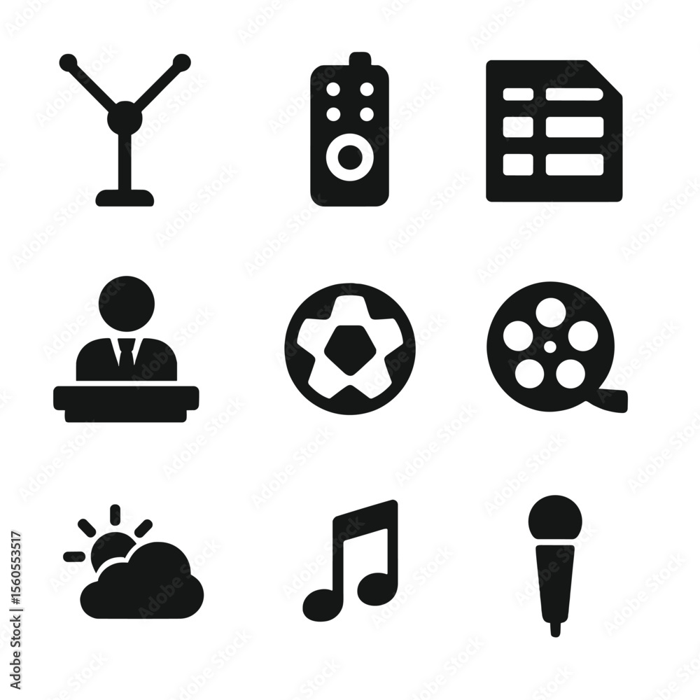 Program By Channel Icon TV Channel Icon Set. Solid, filled icon set of TV broadcast channels ...