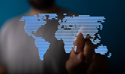 Poster - Digital world map, global network, technology, connection, business, internet