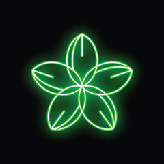 Poster - Bright green neon light forming a symmetrical flower shape with five petals, glowing on a black background