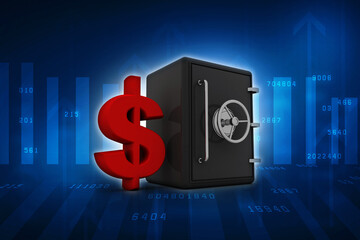 Poster - 3d rendering Dollar symbol with locker
