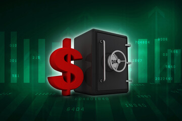 Poster - 3d rendering Dollar symbol with locker
