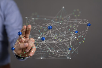 Poster - Abstract image of a network, connections, data exchange, and global communication.