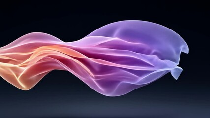 Poster - Flowing abstract transparent fabric in orange and purple color. Gentle cloth in wind. Fluid wave motion graphic.