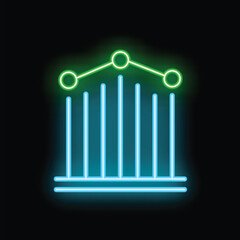 Poster - Neon business graph with glowing green line showing growth on a black background