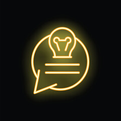 Poster - Bright yellow neon light bulb is shining over a chat bubble representing a new idea being generated