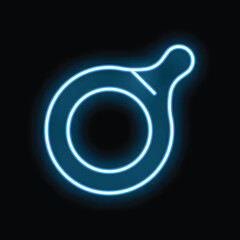 Fototapete - Blue neon sign showing a baby pacifier icon, glowing on a black background