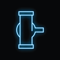 Poster - Glowing neon line industry metallic pipe icon isolated on black background plumbing water pipeline gas pipeline sewage pipe vector illustration
