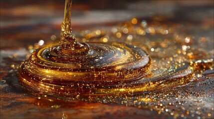 Aufkleber - Glossy gold liquid dripping and flowing over a surface with reflections, showing elegance and opulence