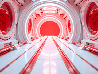 Poster - 3D rendering of sci-fi stretch background, corridor inside space station or spaceship concept illustration