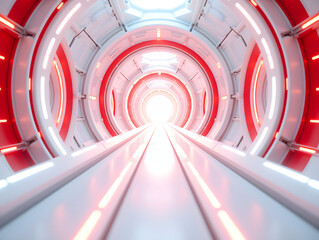Poster - 3D rendering of sci-fi stretch background, corridor inside space station or spaceship concept illustration