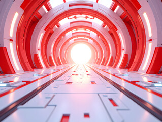 Poster - 3D rendering of sci-fi stretch background, corridor inside space station or spaceship concept illustration