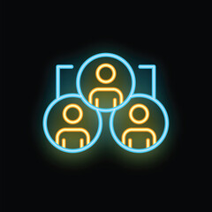 Fototapete - Neon sign representing a group of three people connected, symbolizing teamwork and collaboration