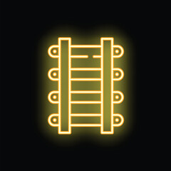 Poster - Bright yellow neon railroad track icon glowing on black background