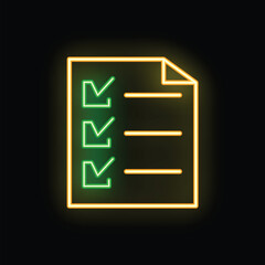 Fototapete - Glowing neon line clipboard with checklist icon is isolated on a black background