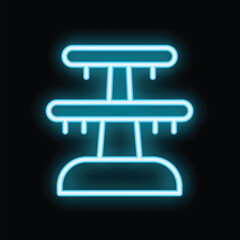 Fototapete - Neon sign of empty two tier circular display stand glowing blue, concept of product presentation