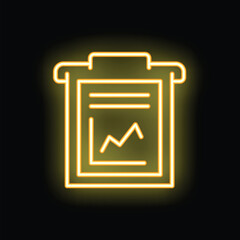 Poster - Yellow neon sign representing a clipboard with financial analysis showing growth on black background