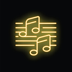 Poster - Yellow neon sign representing musical notes flowing on a stave on a black background