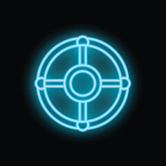 Poster - Bright blue neon sign in the shape of a crosshair glowing on a black background