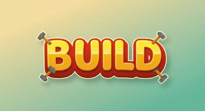 Golden Build Text Effect  3D Hammer Graphic Design