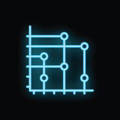 Poster - Glowing neon blue graph chart is showing positive growth over time on a black background