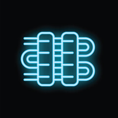 Poster - Blue glowing neon icon representing a heating radiator, isolated on a black background