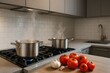 © MAVIS - Cooking Fresh Tomatoes on Gas Stove with Boiling Pots and Garlic
