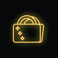 Poster - Minimalist glowing neon yellow credit cards icon on a black background