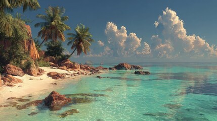 Aufkleber - Idyllic tropical beach landscape with turquoise water and palm trees in the Caribbean during daytime