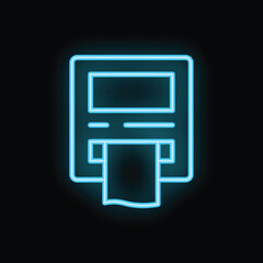 Poster - Glowing neon icon of an atm cash machine displaying a withdraw result