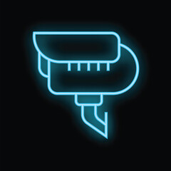 Poster - Glowing blue neon sign representing a cctv camera, symbolizing security and surveillance